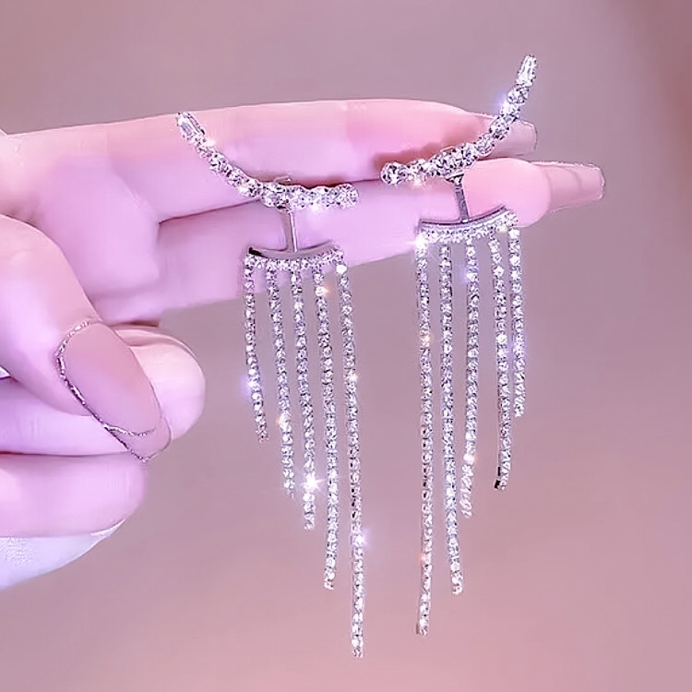 ⚜️𝟯𝟬%𝗢𝗙𝗙 𝗯𝘂𝗻𝗱𝗹𝗲𝘀 𝟯+⚜️ NEW Long Tassel Rhinestone Jacket Earrings - Picture 6 of 11